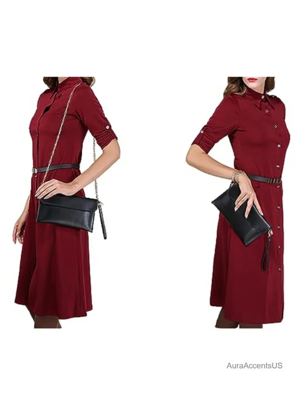 Leather Envelope Wristlet Clutch Evening Shoulder Bag with Chain